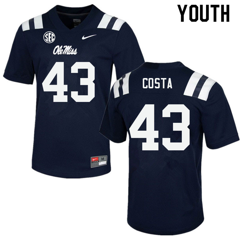 Caden Costa Ole Miss Rebels NCAA Youth Navy #43 Stitched Limited College Football Jersey NQM3558TK